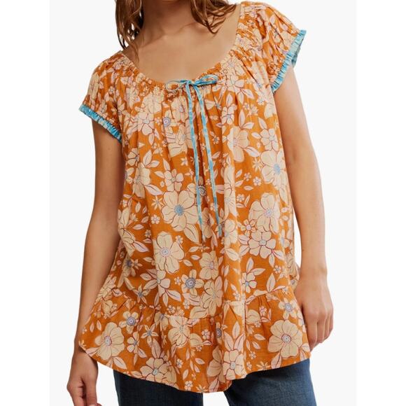 Free People Frankie Floral Tunic Honey Ginger - Picture 1 of 4